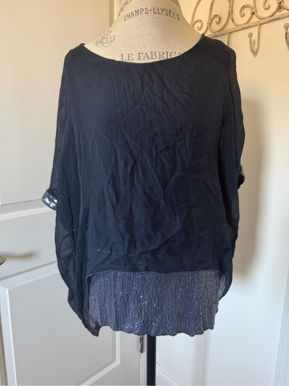 Women's Navy Layered Silk Top and Pants set - Elegant Navy
